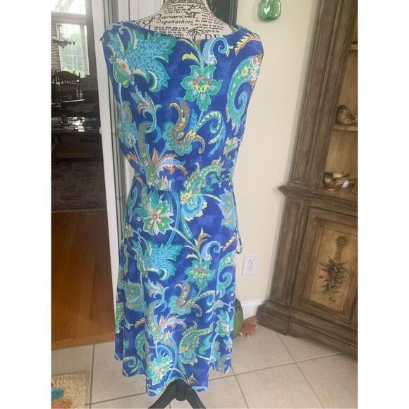 Lauren by Ralph Lauren Aleera Blue Paisley Jersey Cowl Neck Dress - Picture 5 of 9